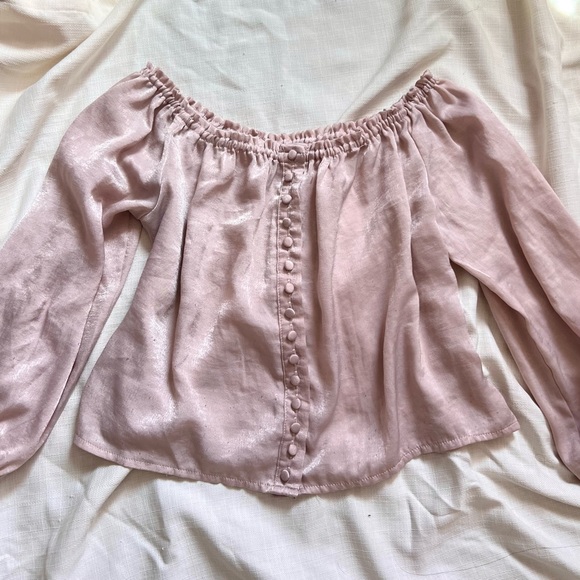 BRANDY MELVILLE PINK OFF THE SHOULDER PRINCESS TOP - Picture 2 of 3